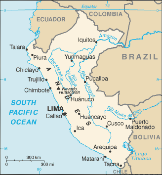 Political map of Peru Country Profile showing major cities.